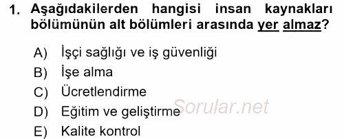Örgütlerde İnsan Kaynakları Yönetimi 2016 - 2017 Ara Sınavı 1.Soru