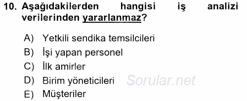 Örgütlerde İnsan Kaynakları Yönetimi 2016 - 2017 Ara Sınavı 10.Soru