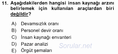 Örgütlerde İnsan Kaynakları Yönetimi 2016 - 2017 Ara Sınavı 11.Soru