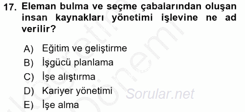 Örgütlerde İnsan Kaynakları Yönetimi 2016 - 2017 Ara Sınavı 17.Soru