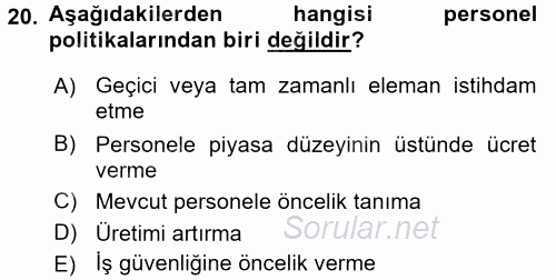 Örgütlerde İnsan Kaynakları Yönetimi 2016 - 2017 Ara Sınavı 20.Soru