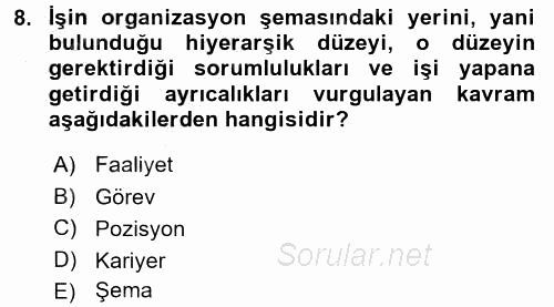 Örgütlerde İnsan Kaynakları Yönetimi 2016 - 2017 Ara Sınavı 8.Soru