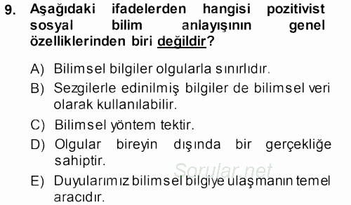 Sosyolojide Araştırma Yöntem ve Teknikleri 2013 - 2014 Ara Sınavı 9.Soru