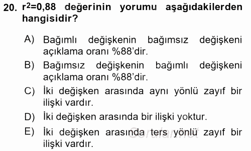 Tıbbi İstatistik 2015 - 2016 Tek Ders Sınavı 20.Soru