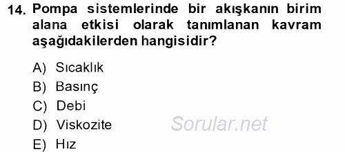 Isıtma Havalandırma ve Klima Sistemlerinde Enerji Ekonomisi 2014 - 2015 Tek Ders Sınavı 14.Soru