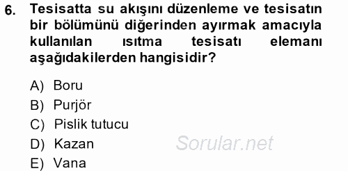 Isıtma Havalandırma ve Klima Sistemlerinde Enerji Ekonomisi 2014 - 2015 Tek Ders Sınavı 6.Soru