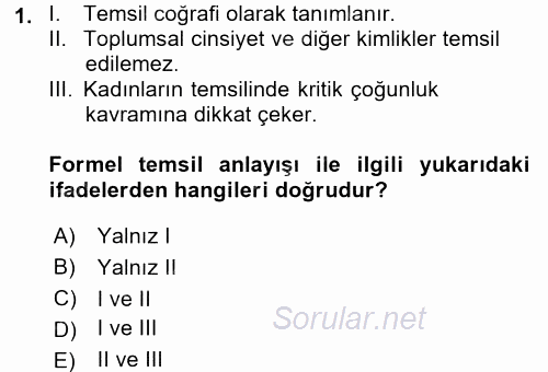 Toplumsal Cinsiyet Sosyolojisi 2017 - 2018 Ara Sınavı 1.Soru
