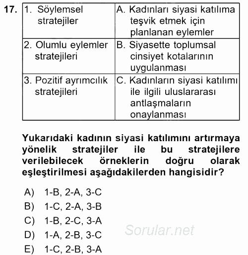 Toplumsal Cinsiyet Sosyolojisi 2017 - 2018 Ara Sınavı 17.Soru