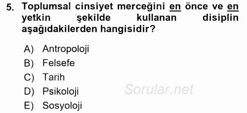 Toplumsal Cinsiyet Sosyolojisi 2017 - 2018 Ara Sınavı 5.Soru
