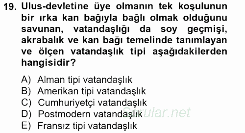 İnsan ve Toplum 2014 - 2015 Dönem Sonu Sınavı 19.Soru