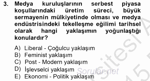 İnsan ve Toplum 2014 - 2015 Dönem Sonu Sınavı 3.Soru