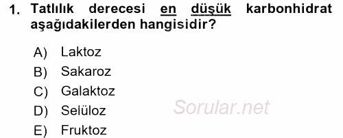 Gıda Bilimi ve Teknolojisi 2016 - 2017 Dönem Sonu Sınavı 1.Soru