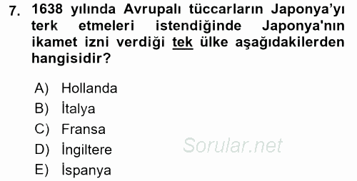 Sömürgecilik Tarihi (Afrika-Asya) 2016 - 2017 Ara Sınavı 7.Soru