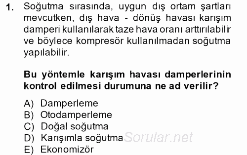 Isıtma Havalandırma ve Klima Sistemlerinde Enerji Ekonomisi 2013 - 2014 Dönem Sonu Sınavı 1.Soru