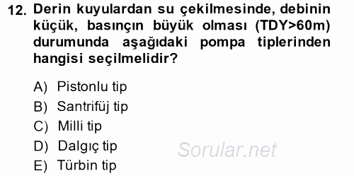 Isıtma Havalandırma ve Klima Sistemlerinde Enerji Ekonomisi 2013 - 2014 Dönem Sonu Sınavı 12.Soru