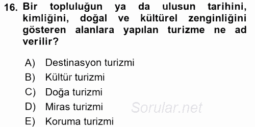 Kentsel ve Çevresel Koruma 2015 - 2016 Dönem Sonu Sınavı 16.Soru