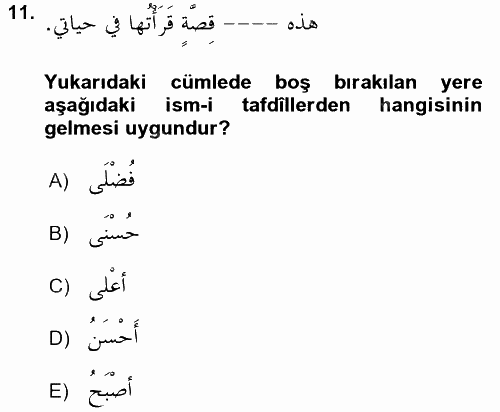 Arapça 2 2017 - 2018 Dönem Sonu Sınavı 11.Soru