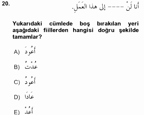 Arapça 2 2017 - 2018 Dönem Sonu Sınavı 20.Soru