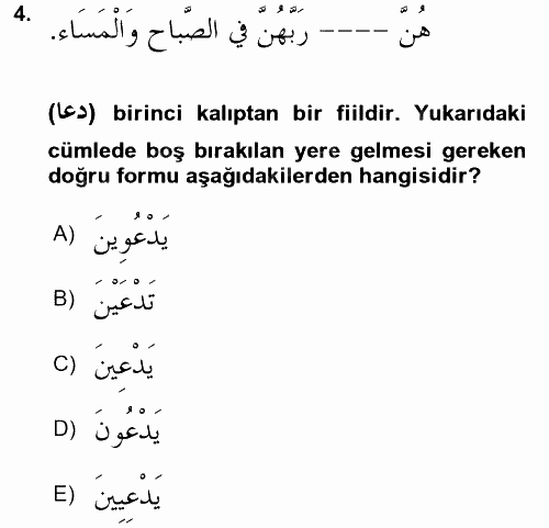 Arapça 2 2017 - 2018 Dönem Sonu Sınavı 4.Soru