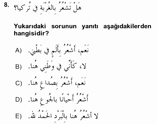 Arapça 2 2017 - 2018 Dönem Sonu Sınavı 8.Soru