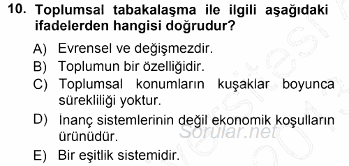 Davranış Bilimleri 1 2012 - 2013 Dönem Sonu Sınavı 10.Soru