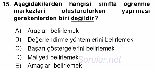 Sınıf Yönetimi 2017 - 2018 Ara Sınavı 15.Soru
