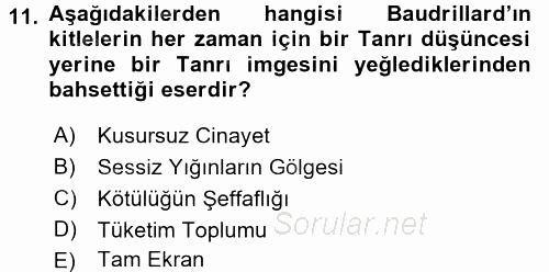 Çağdaş Sosyoloji Kuramları 2017 - 2018 Dönem Sonu Sınavı 11.Soru