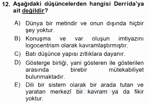 Çağdaş Sosyoloji Kuramları 2017 - 2018 Dönem Sonu Sınavı 12.Soru