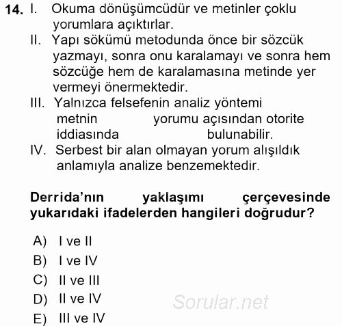 Çağdaş Sosyoloji Kuramları 2017 - 2018 Dönem Sonu Sınavı 14.Soru
