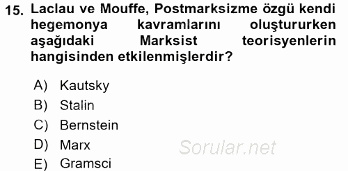 Çağdaş Sosyoloji Kuramları 2017 - 2018 Dönem Sonu Sınavı 15.Soru