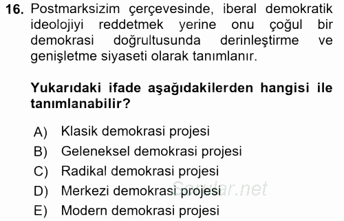 Çağdaş Sosyoloji Kuramları 2017 - 2018 Dönem Sonu Sınavı 16.Soru