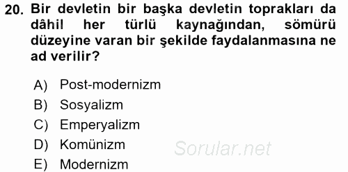 Çağdaş Sosyoloji Kuramları 2017 - 2018 Dönem Sonu Sınavı 20.Soru