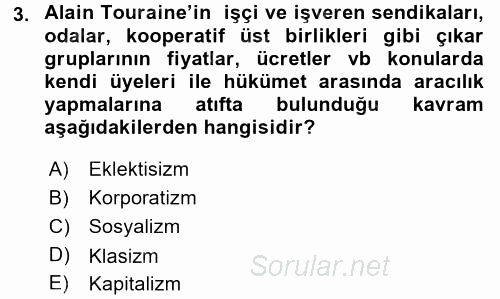 Çağdaş Sosyoloji Kuramları 2017 - 2018 Dönem Sonu Sınavı 3.Soru