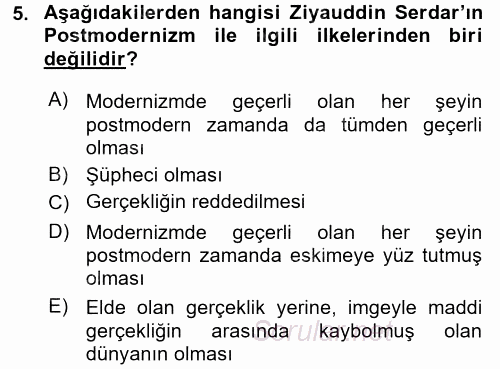 Çağdaş Sosyoloji Kuramları 2017 - 2018 Dönem Sonu Sınavı 5.Soru