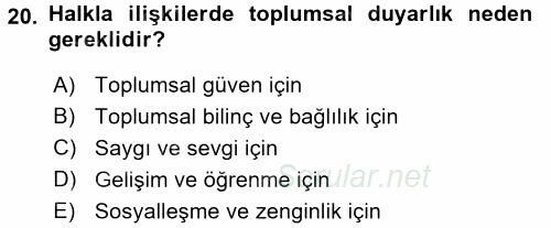Halkla İlişkiler Ve İletişim 2017 - 2018 Ara Sınavı 20.Soru