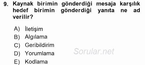 Halkla İlişkiler Ve İletişim 2017 - 2018 Ara Sınavı 9.Soru
