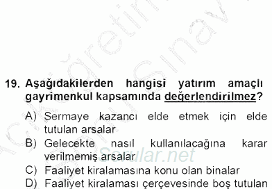 İnşaat ve Gayrimenkul Muhasebesi 2012 - 2013 Dönem Sonu Sınavı 6.Soru