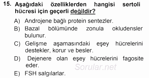 Temel Veteriner Histoloji ve Embriyoloji 2012 - 2013 Dönem Sonu Sınavı 15.Soru