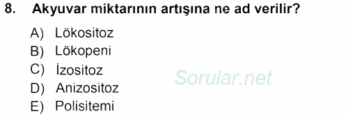 Temel Veteriner Histoloji ve Embriyoloji 2012 - 2013 Dönem Sonu Sınavı 8.Soru