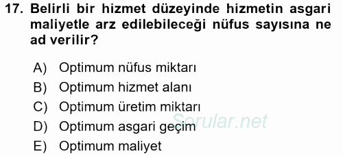 Maliye Politikası 2 2015 - 2016 Tek Ders Sınavı 17.Soru