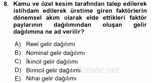 Maliye Politikası 2 2015 - 2016 Tek Ders Sınavı 8.Soru