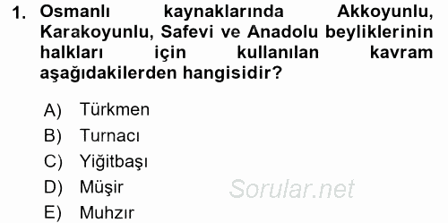 Osmanlı´da İskan ve Göç 2017 - 2018 Ara Sınavı 1.Soru