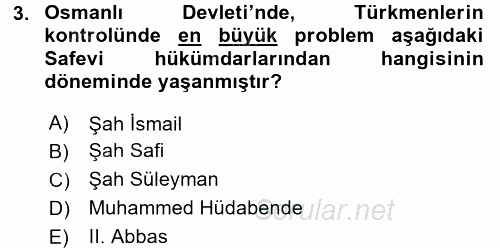 Osmanlı´da İskan ve Göç 2017 - 2018 Ara Sınavı 3.Soru