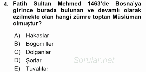 Osmanlı´da İskan ve Göç 2017 - 2018 Ara Sınavı 4.Soru