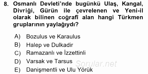Osmanlı´da İskan ve Göç 2017 - 2018 Ara Sınavı 8.Soru
