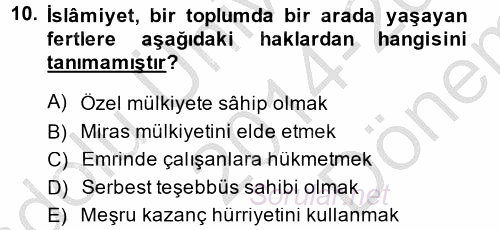 İslam Kurumları ve Medeniyeti 2014 - 2015 Dönem Sonu Sınavı 10.Soru