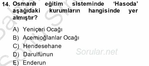 İslam Kurumları ve Medeniyeti 2014 - 2015 Dönem Sonu Sınavı 14.Soru