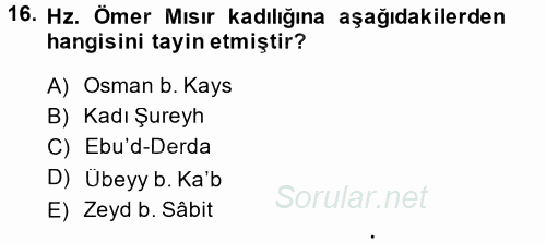 İslam Kurumları ve Medeniyeti 2014 - 2015 Dönem Sonu Sınavı 16.Soru