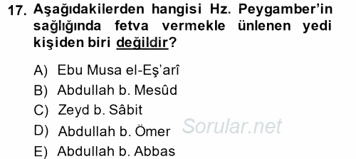 İslam Kurumları ve Medeniyeti 2014 - 2015 Dönem Sonu Sınavı 17.Soru