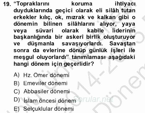 İslam Kurumları ve Medeniyeti 2014 - 2015 Dönem Sonu Sınavı 19.Soru